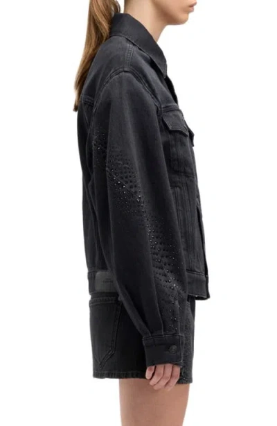 7 For All Mankind Embellished Twisted Seam Denim Jacket In Black