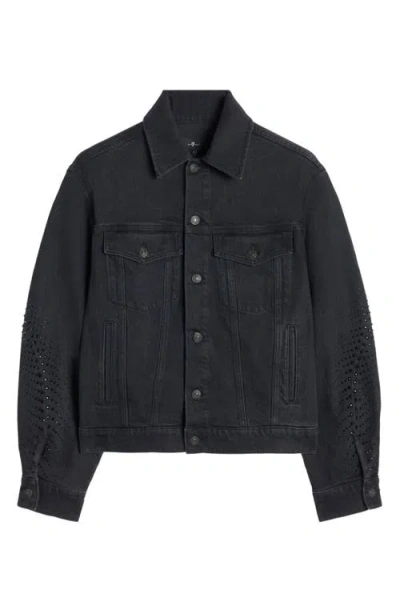 7 For All Mankind Embellished Twisted Seam Denim Jacket In Black