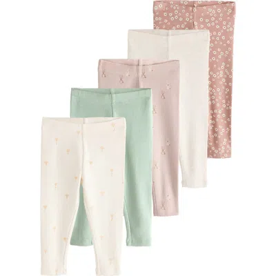 Next Kids' Assorted 5-pack Rib Leggings In Pink