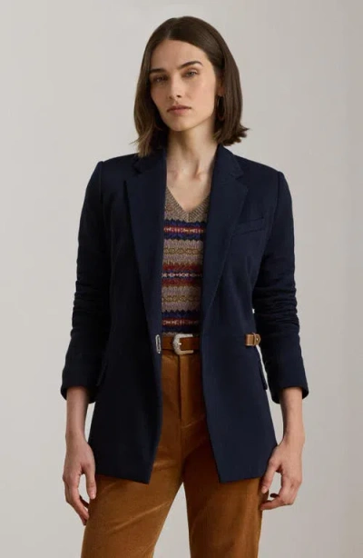 Ralph Lauren Lauren  Herringbone Jacquard Buckle Blazer In Blue