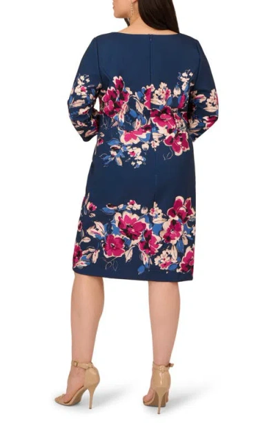 Adrianna Papell Plus Size Floral Printed Midi Dress In Blue