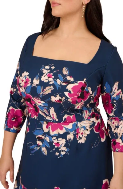 Adrianna Papell Plus Size Floral Printed Midi Dress In Blue