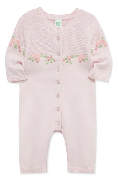 Little Me Baby Girls Cotton Garland Sweater Coverall In Pink