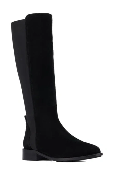 Aquatalia Flore Suede Leather Knee High Stretch Riding Boots In Black In Black