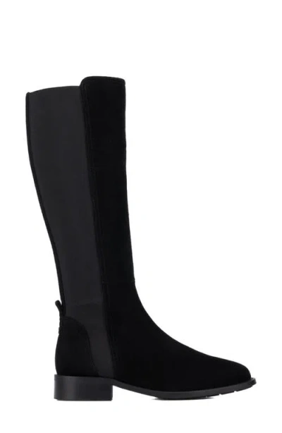 Aquatalia Flore Suede Leather Knee High Stretch Riding Boots In Black In Black