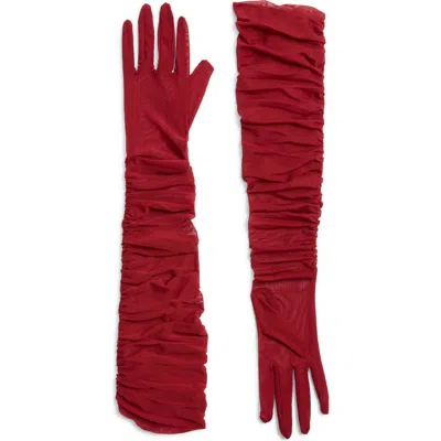 High Heel Jungle Ariana Ruched Mesh Opera Gloves In Red