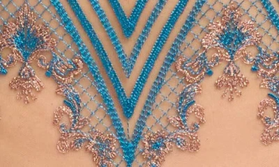 Dita Von Teese Fortunia Embroidered Mesh Thong In Blue