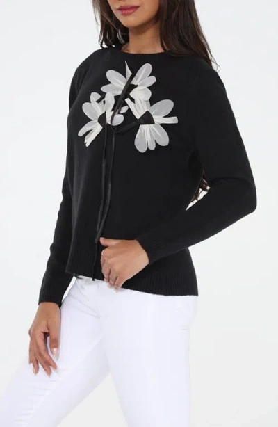 Rain And Rose Floral String Sweater In Black