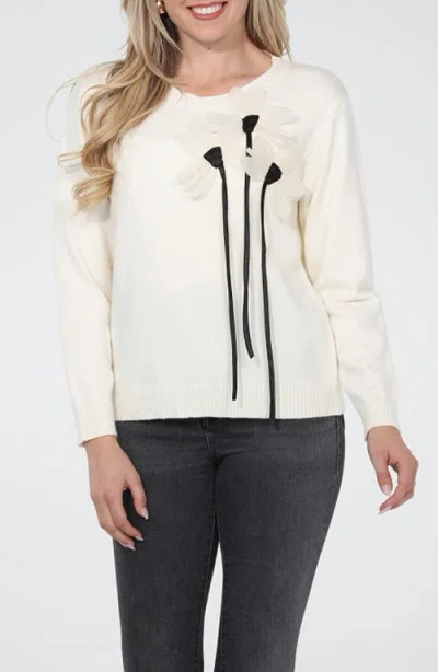 Rain And Rose Floral String Sweater In White