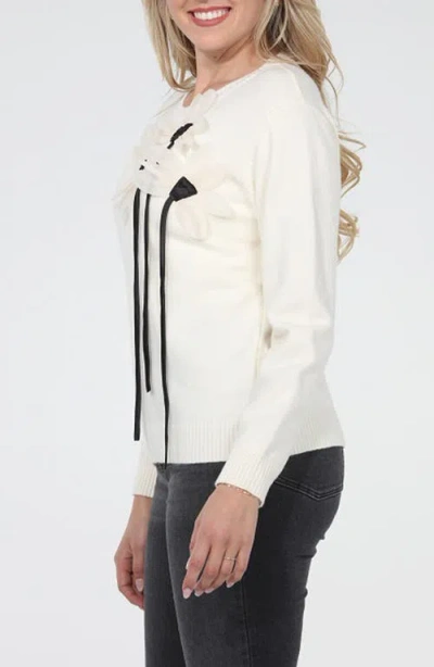 Rain And Rose Floral String Sweater In White