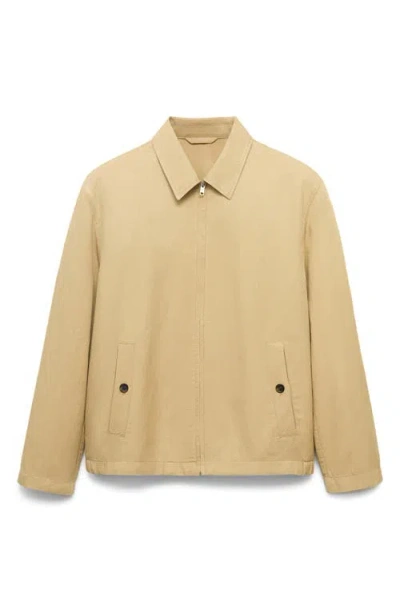 Mango Men's Zipper Linen Jacket In Brown