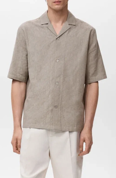 Mango Men's Embroidered Cotton Shirt In Gray