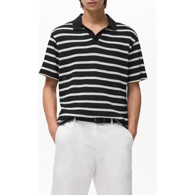 Mango Men's Striped Braided-knit Polo Shirt In Black