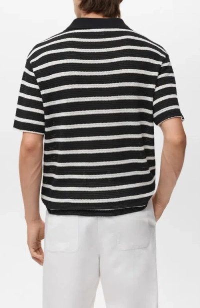 Mango Men's Striped Braided-knit Polo Shirt In Black