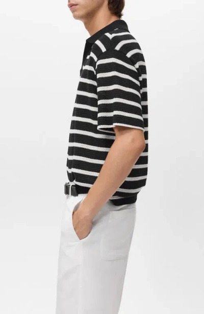 Mango Men's Striped Braided-knit Polo Shirt In Black