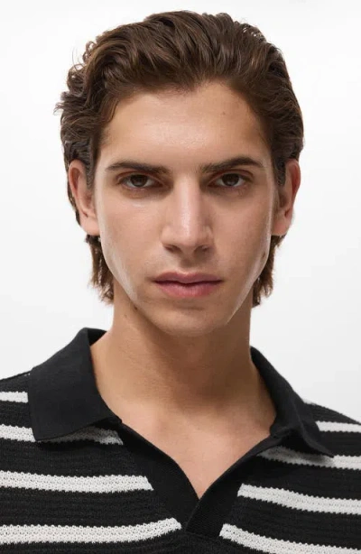 Mango Men's Striped Braided-knit Polo Shirt In Black