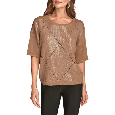 Donna Karan Women's Short Sleeve Sequin Sweater In Animal Print