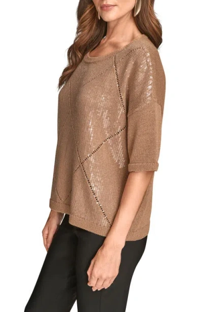 Donna Karan Women's Short Sleeve Sequin Sweater In Animal Print