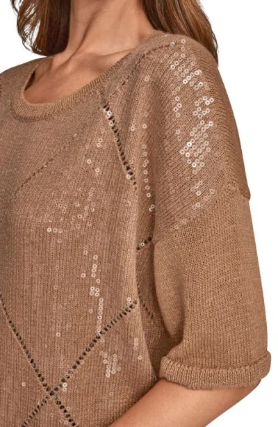 Donna Karan Women's Short Sleeve Sequin Sweater In Animal Print