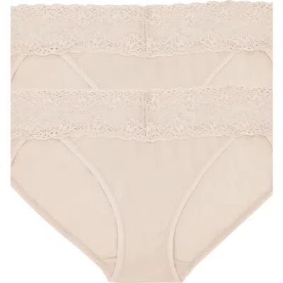 Natori Bliss Perfection Lace Trim One Size Bikini Brief 2-pack In Neutral
