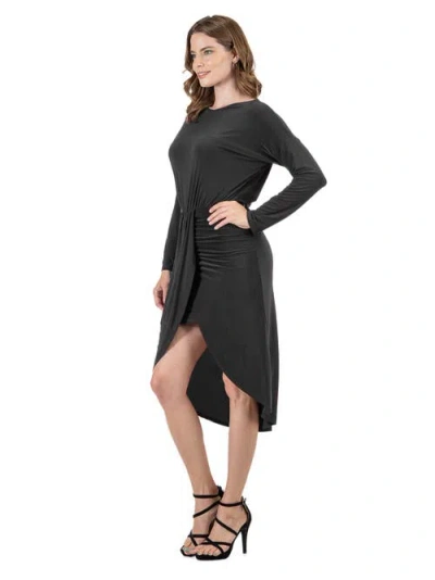 24seven Comfort Apparel Women's Long Sleeve Knee Length Dress In Black