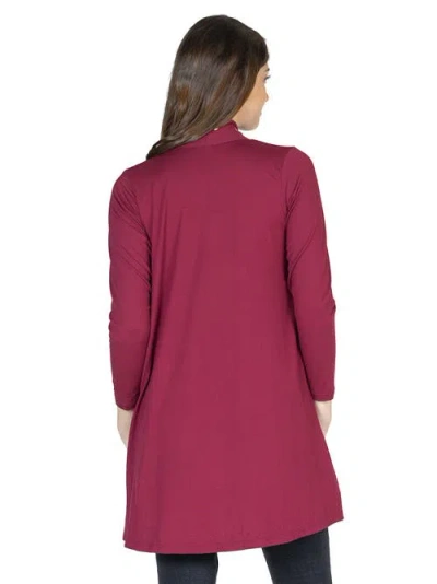 24seven Comfort Apparel Long Sleeve Mid Thigh Open Front Cardigan With Grommet Details In Burgundy
