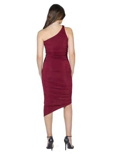 24seven Comfort Apparel One Shoulder Ruched Bodycon Dress In Burgundy
