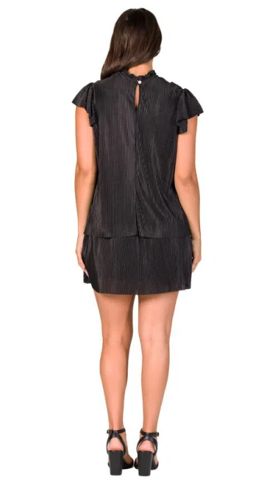 24seven Comfort Apparel Petites Ruffle Cap Sleeve High Neck Pleated Tiered Mini Dress In Black