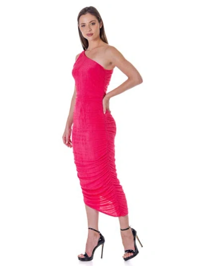 24seven Comfort Apparel Womens One Shoulder Ruched Bodycon Dress In Pink