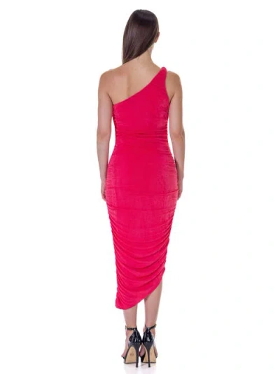24seven Comfort Apparel Womens One Shoulder Ruched Bodycon Dress In Pink