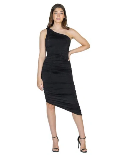 24seven Comfort Apparel One Shoulder Ruched Bodycon Dress In Black