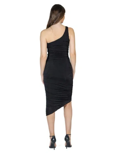 24seven Comfort Apparel One Shoulder Ruched Bodycon Dress In Black