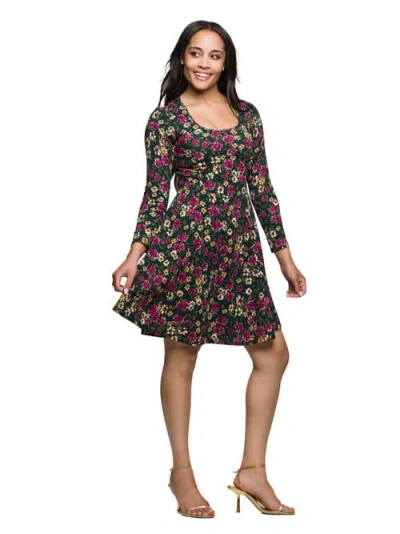24seven Comfort Apparel Women's Floral Print Long Sleeve Fit And Flare Mini Dress In Multi