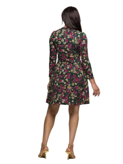 24seven Comfort Apparel Women's Floral Print Long Sleeve Fit And Flare Mini Dress In Multi