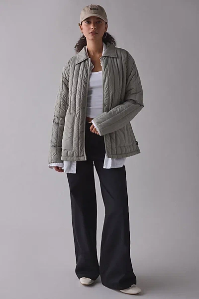 Rains Banja Liner Overshirt Top In Khaki, Women's At Urban Outfitters In Gray