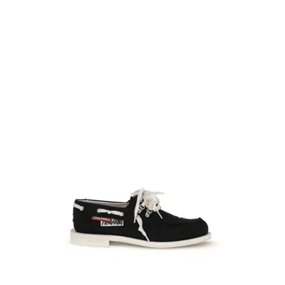 Dsquared2 D2 X Magliano Black Loafers With Logo Patch On The Side And Front Laces In Cotton Man In Multi