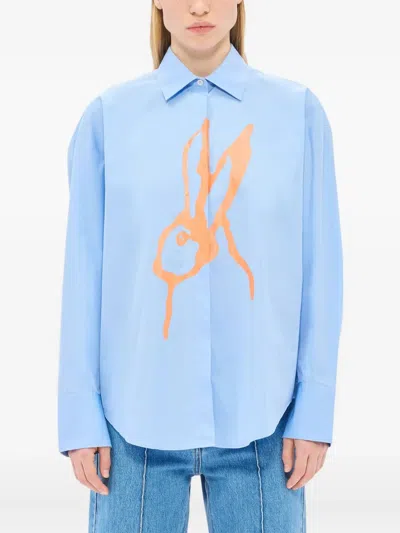 Msgm Rabbit-print Shirt In Blue
