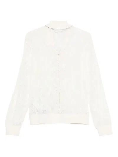 Liu •jo Lace Zip-front Cardigan In White