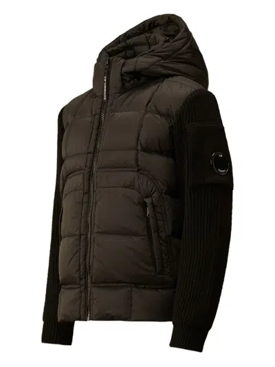 C.p. Company Quilted Knitted Sleeve Jacket In Brown