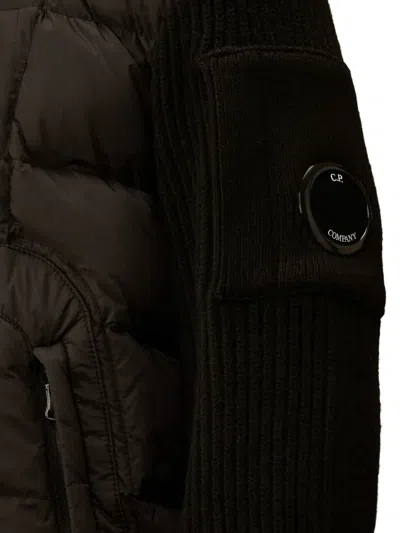 C.p. Company Quilted Knitted Sleeve Jacket In Brown