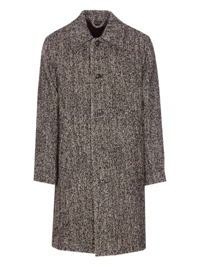 Nn07 Herringbone Pattern Mid-length Coat With Long Sleeves In Brown