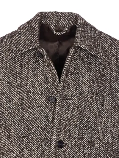 Nn07 Herringbone Pattern Mid-length Coat With Long Sleeves In Brown