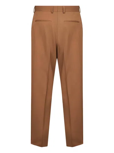 Fendi Men Beige Pants With Belt Loops And Ff Plaque On The Loop In Wool Woman In Brown