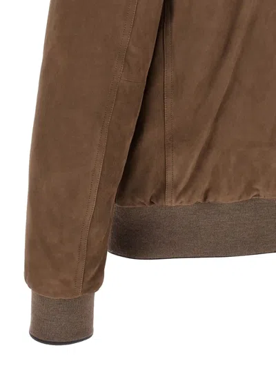 Moorer Buttoned High Neck Jacket In Brown