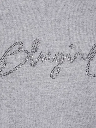 Blugirl Light Grey Knit Sweater With Cursive Logo Embellishment In Multi