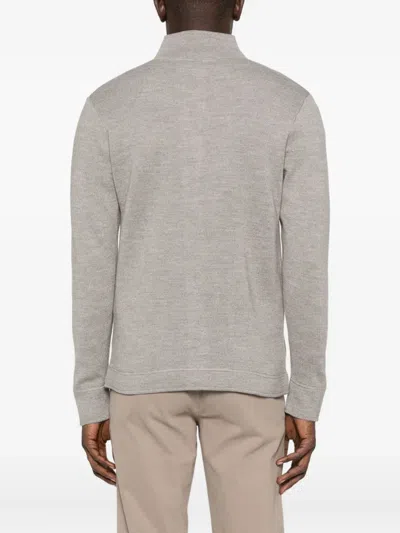 Sand Mock-neck Patch-pocket Cardigan In Gray