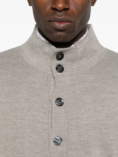 Sand Mock-neck Patch-pocket Cardigan In Gray