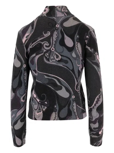 Pucci Orchid Print Wool Sweater In Black
