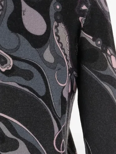 Pucci Orchid Print Wool Sweater In Black