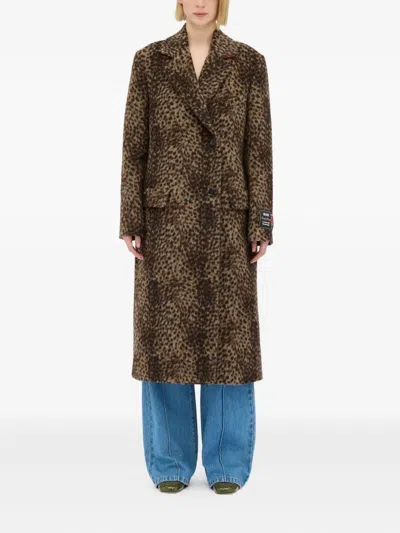 Msgm Leopard-print Double-breasted Coat In Brown